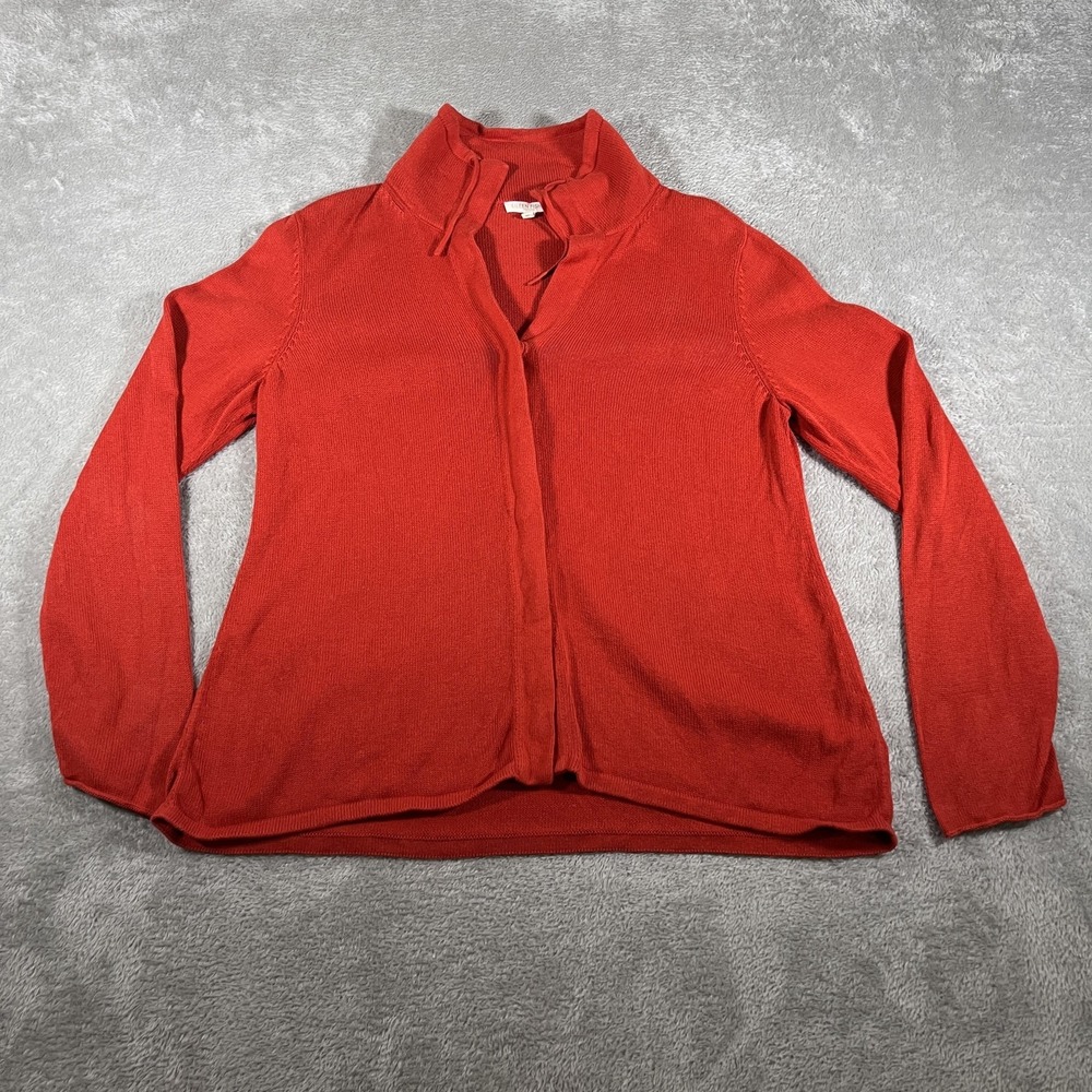 Eileen Fisher Knit Sweater Womens Petite Medium Red Organic Cotton Button Close